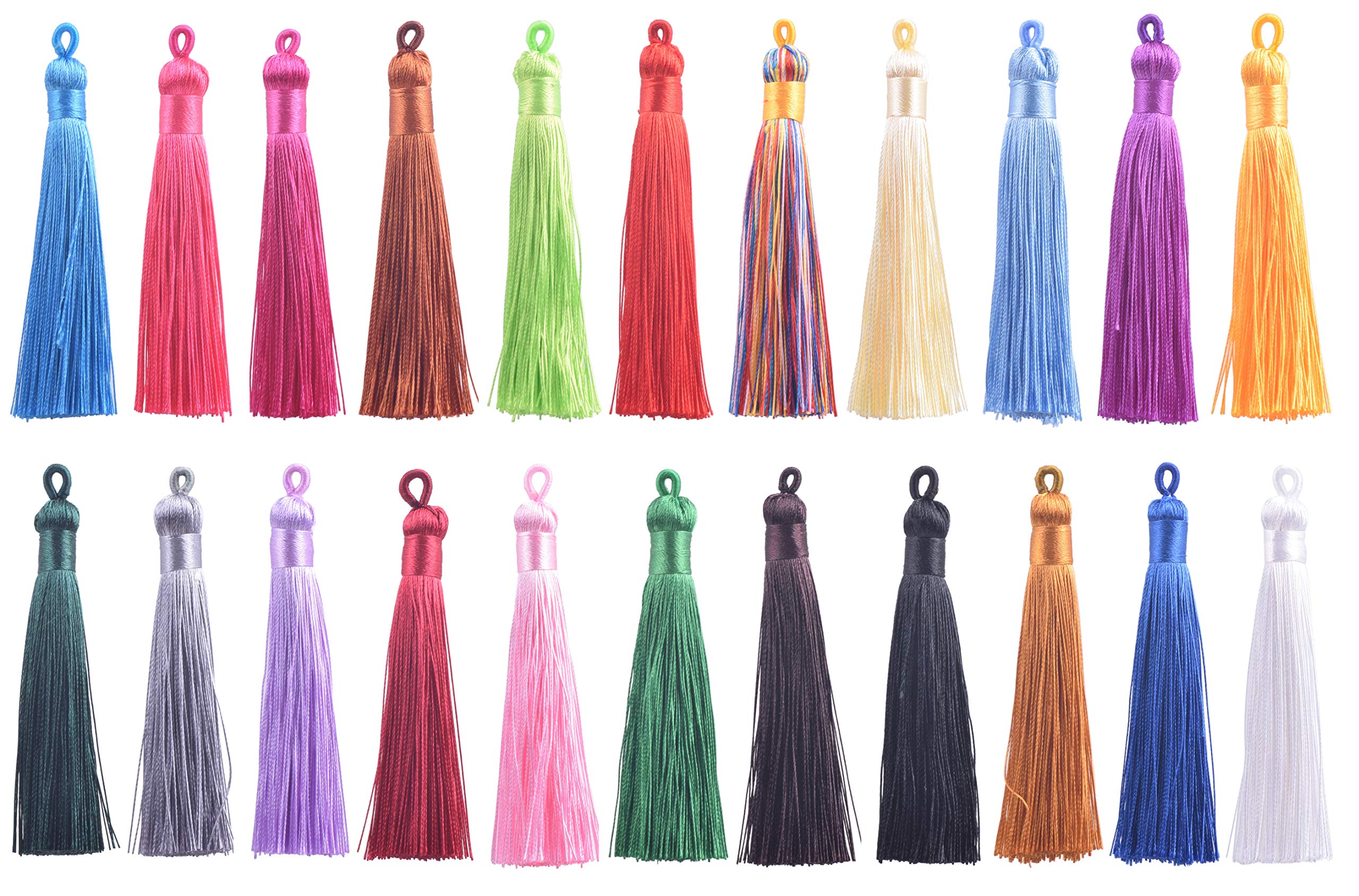 KONMAY 30pcs 8.0cm/3.2'' Mixed Handmade Soft Imitation Silk Tassels with Loops for Jewelry Making, Crafting, DIY