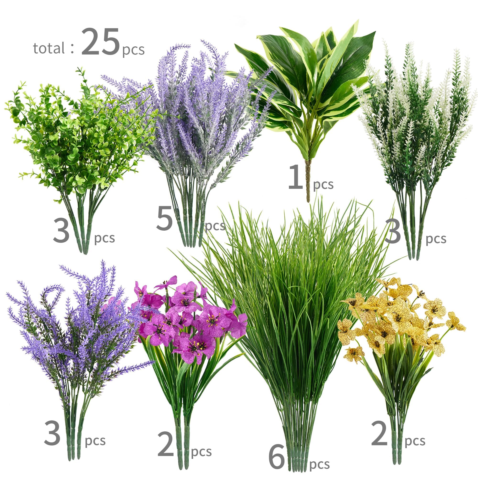 PARTY JOY 25 Pcs Artificial Plants Outdoor, Fake Plants, Decorative Artificial Plants, Shrubs UV Resistant Plants - Image 2