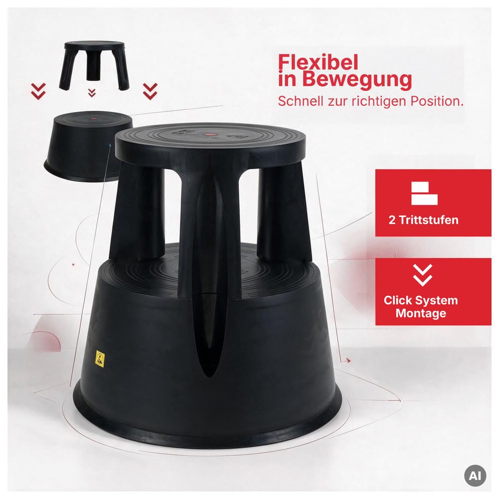 WETEC Rollhocker, ESD (Aufstieghilfe Aufstiegshilfe Tritt Elefantenfuß Steighhilfe ESD-Rollhocker Sitzhocker 1750.RH WE-1750.RH Tritthocker) typischer Ableitwiderstand: ca. 10^4 Ohm