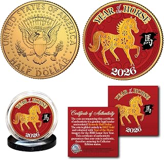 2026 Year of The Horse Chinese Lunar New Year of The Horse Gold Plated JFK Kennedy Half Dollar Collectible Coin