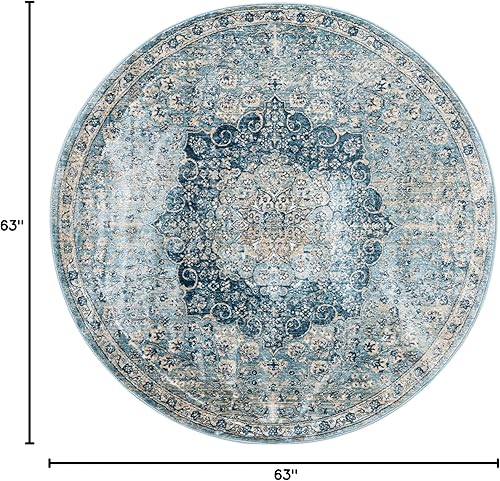 Miniatura 2 de Unique Loom Newport Collection - Alfombra de área (5 pies 3 pulgadas, redonda, azul marinoazul claro)