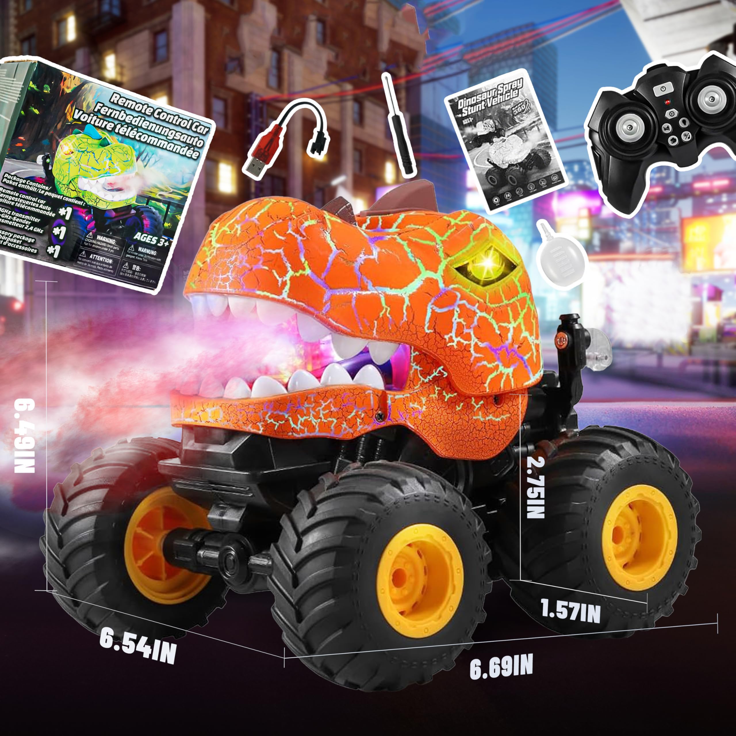 Skirfy Dinosaurio Monster truck teledirigido naranja