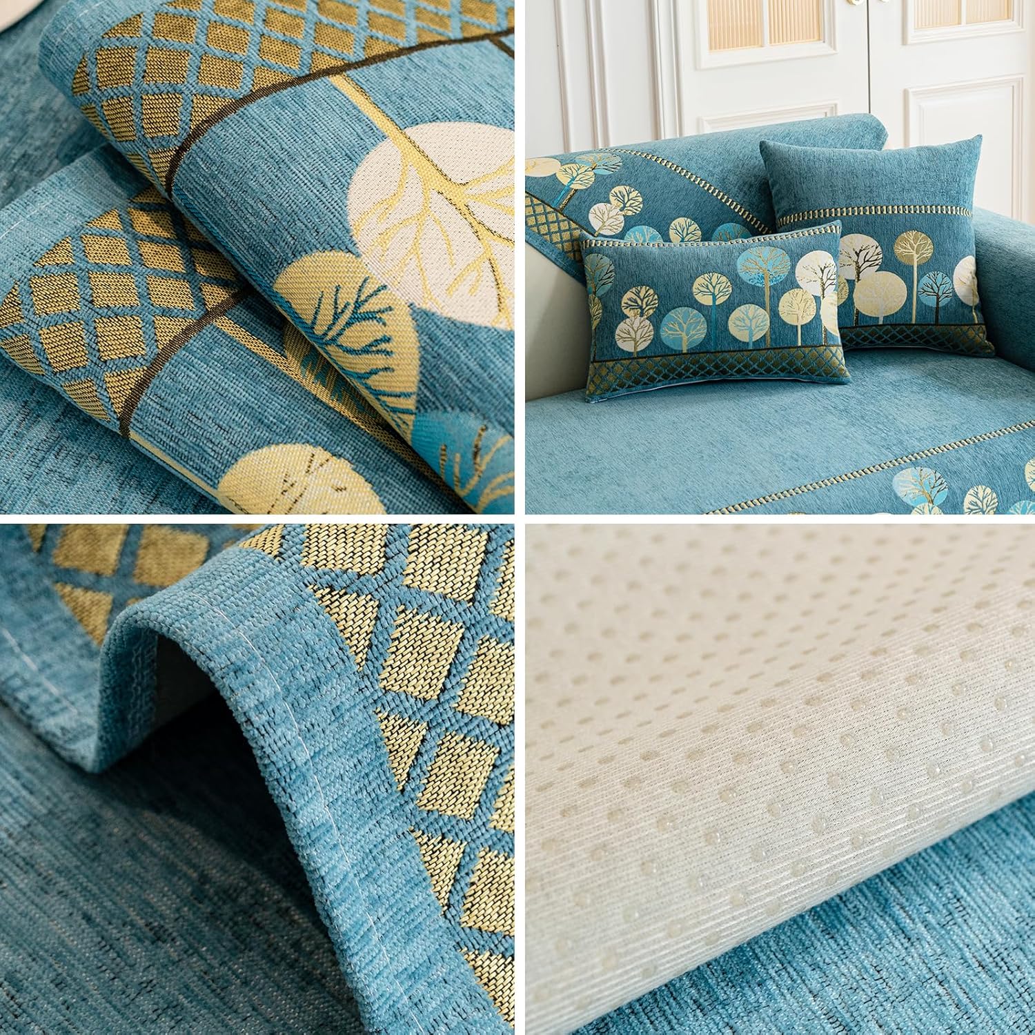 Boho Couch Cover, Non Slip Washable Sofa Covers, Chenille Couch Covers Quilted, Bohemian Sofa Slipcovers, Furniture Protector for L Shaped(Green,36"x82"/4-Seater)