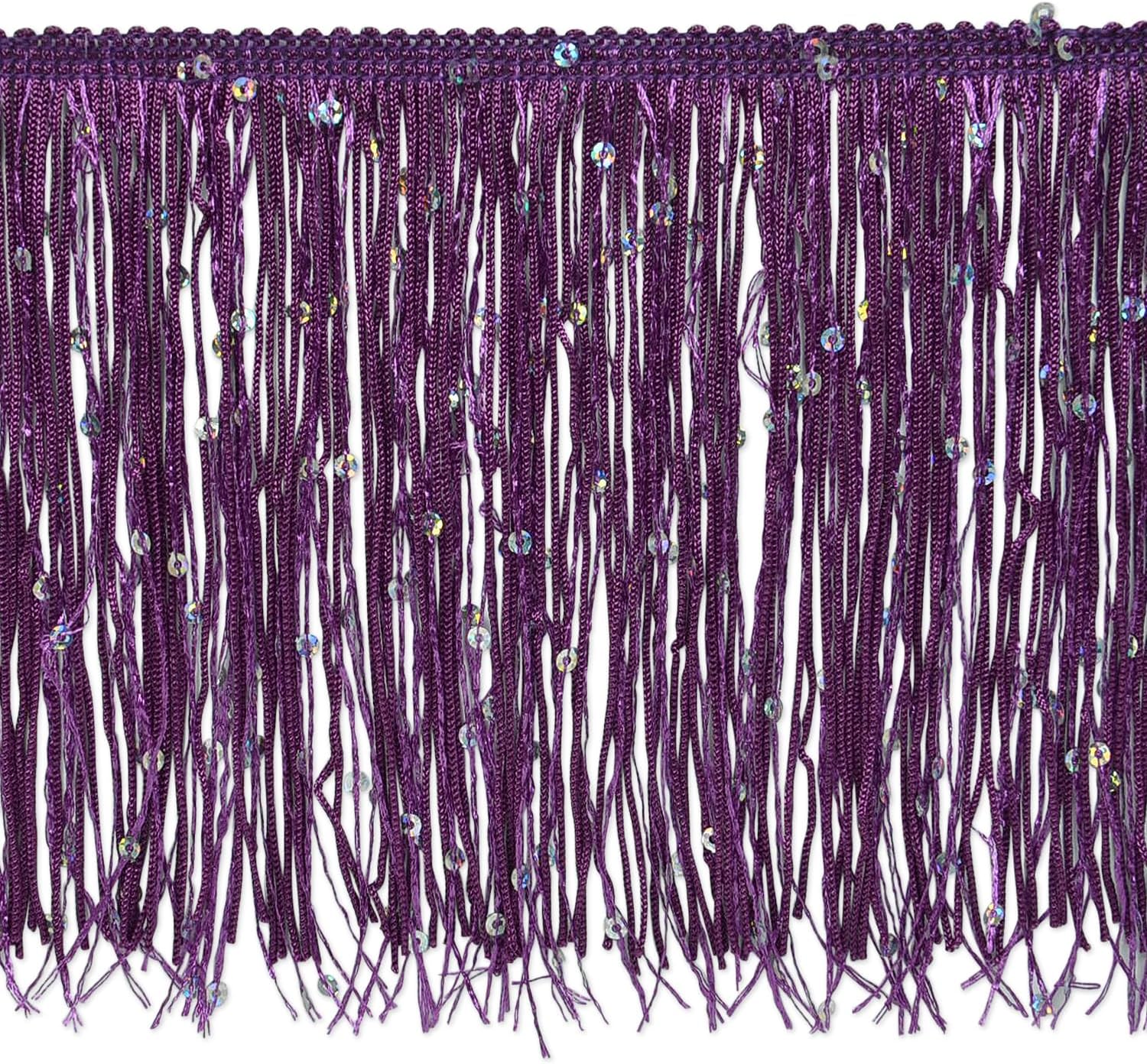 Trims By The Yard 6" Starlight Hologram Sequin Chainette Fringe Trim, Polyester-Made Decorative Fringe Trim, Versatile Fringes for Costumes, Home Decor, and Party Decorations, 20 Yards, Purple
