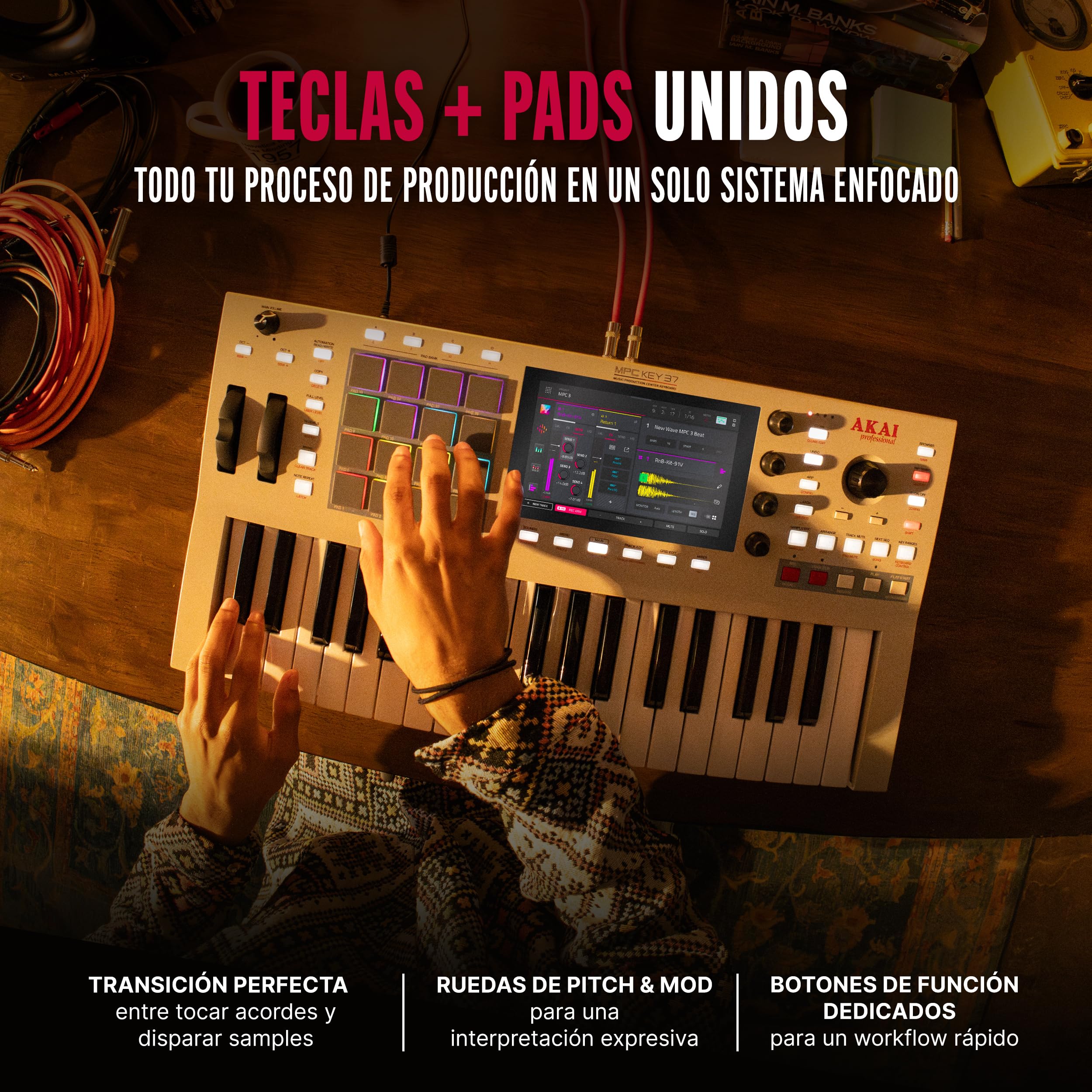 Akai Professional MPC Key 37 G2 Teclado de Producción Autónomo Next-Gen | Sintetizador para Productores, Sampling y Sequencing, con USB-C, 37 Teclas, 16 Pads MPC, Procesador 8-core, 4 GB RAM
