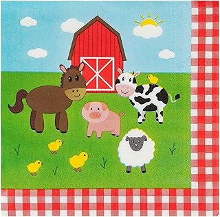 Cocktail Napkins - 150-Pack Luncheon Napkins, Disposable Paper Napkins Farm Animals Party Supplies for Kids Birthdays, 2-Ply, Unfolded 13 x 13 inches, Folded 6.5 x 6.5 inches