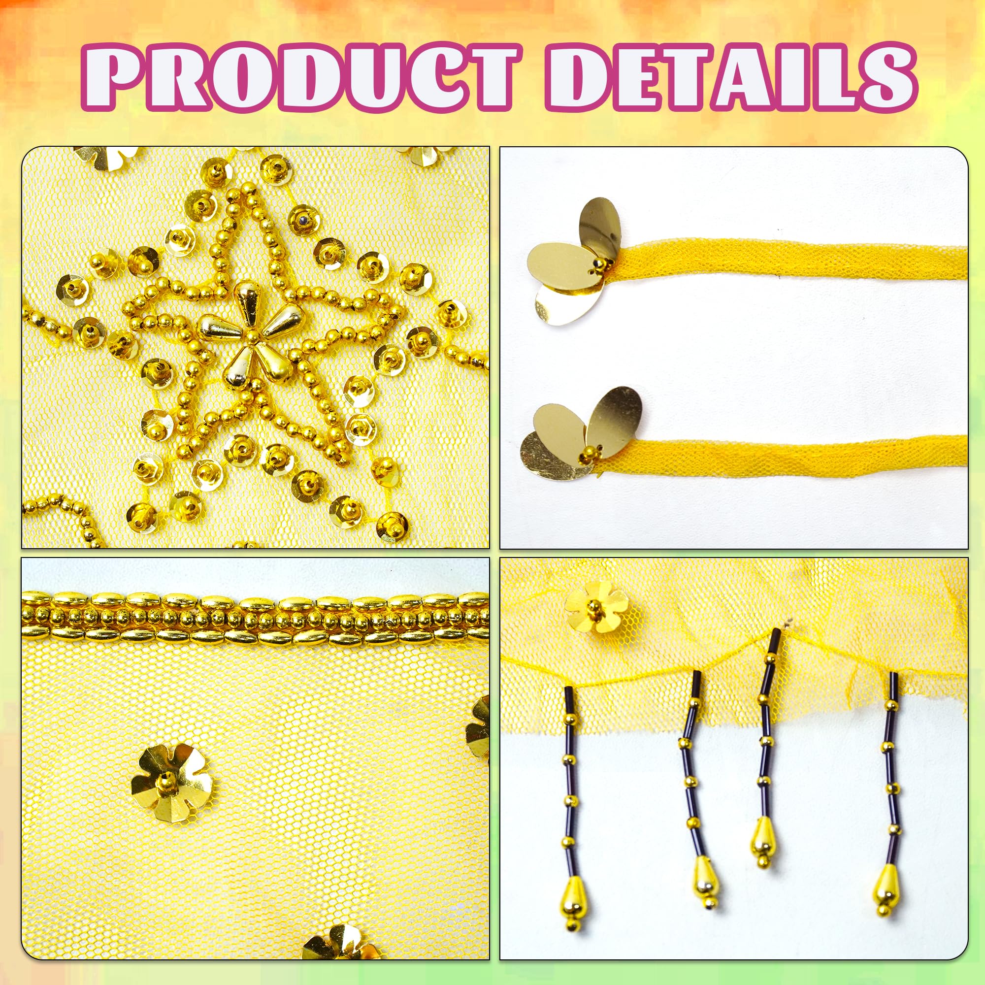 Baisdan Belly Dance Face Veil with Beads Sequins Cosplay Halloween Carnival Costume Accessory, Yellow - Image 3