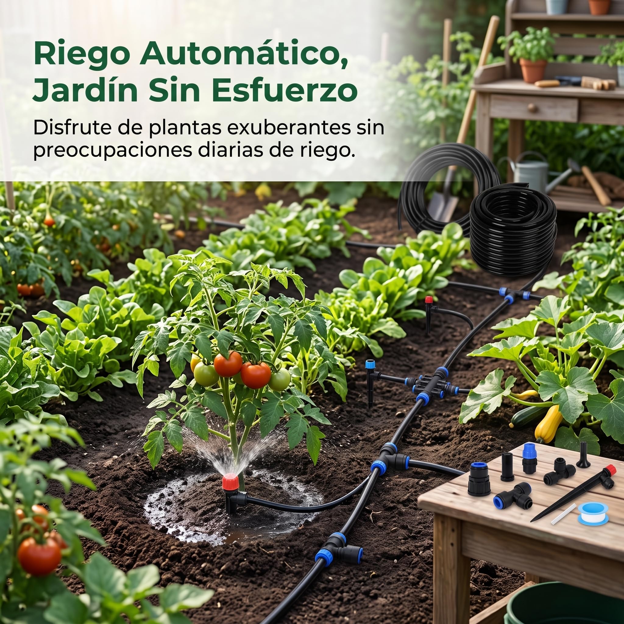 Kit irrigazione a goccia, irrigazione automatica con tubo irrigazione a goccia, regolabile connect, impianto giardino completo