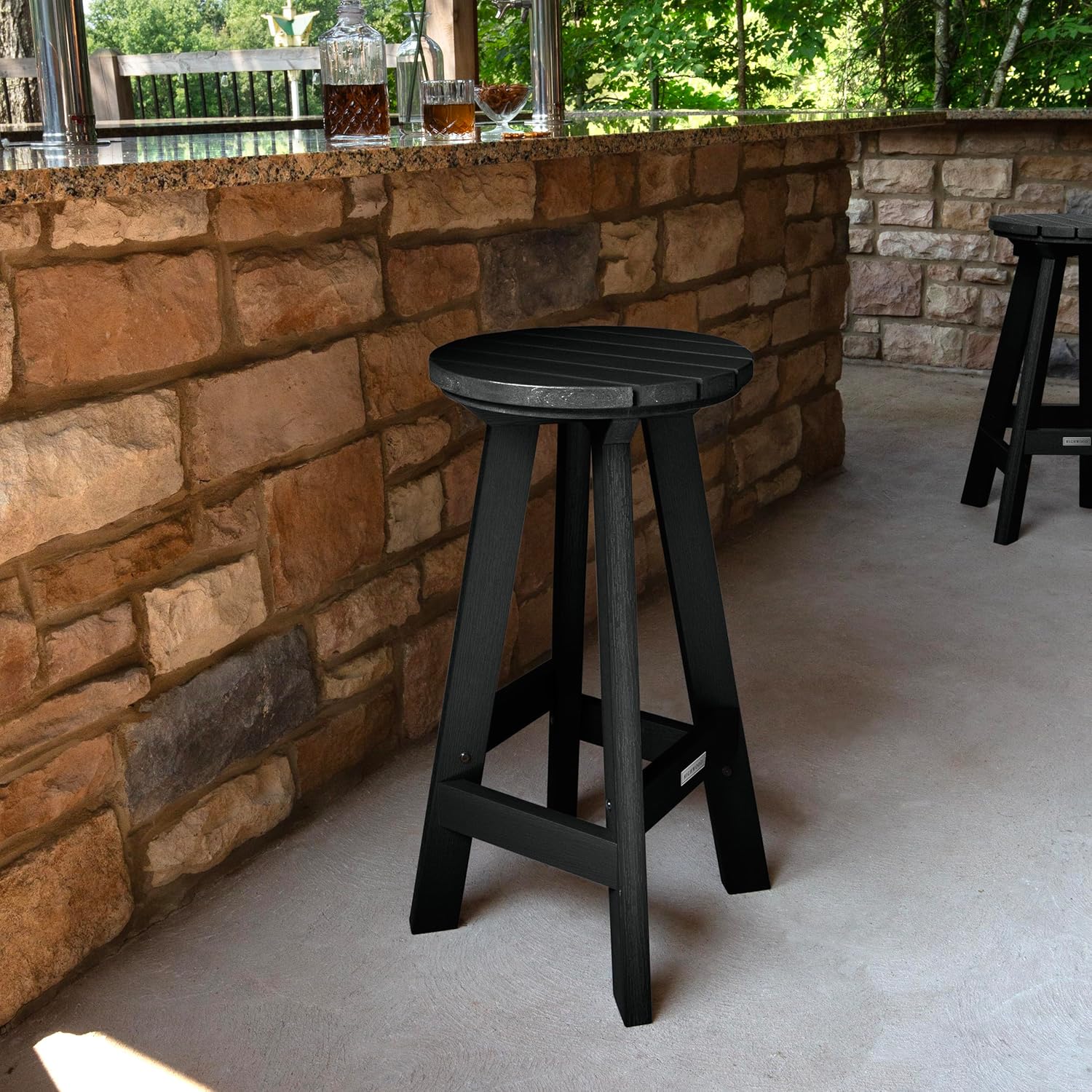 highwood Birch Collection Round Bar Height Stool, Black