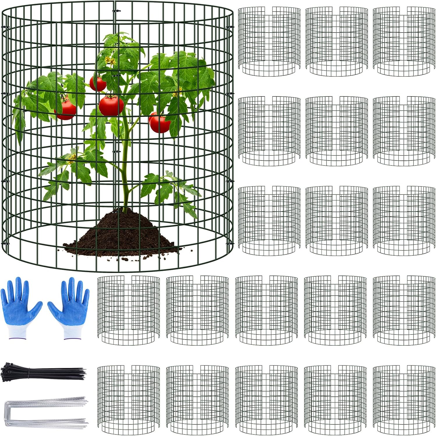 20 Pack Plant Cages for Outdoor Plants, 60pcs Pre-Bent Metal Mesh, 12.1" Dia X 14" H Wire Garden Plant Protector Cloches to Keep Squirrels and Chicken Out and Protection Vegetables Flowers Shrubs