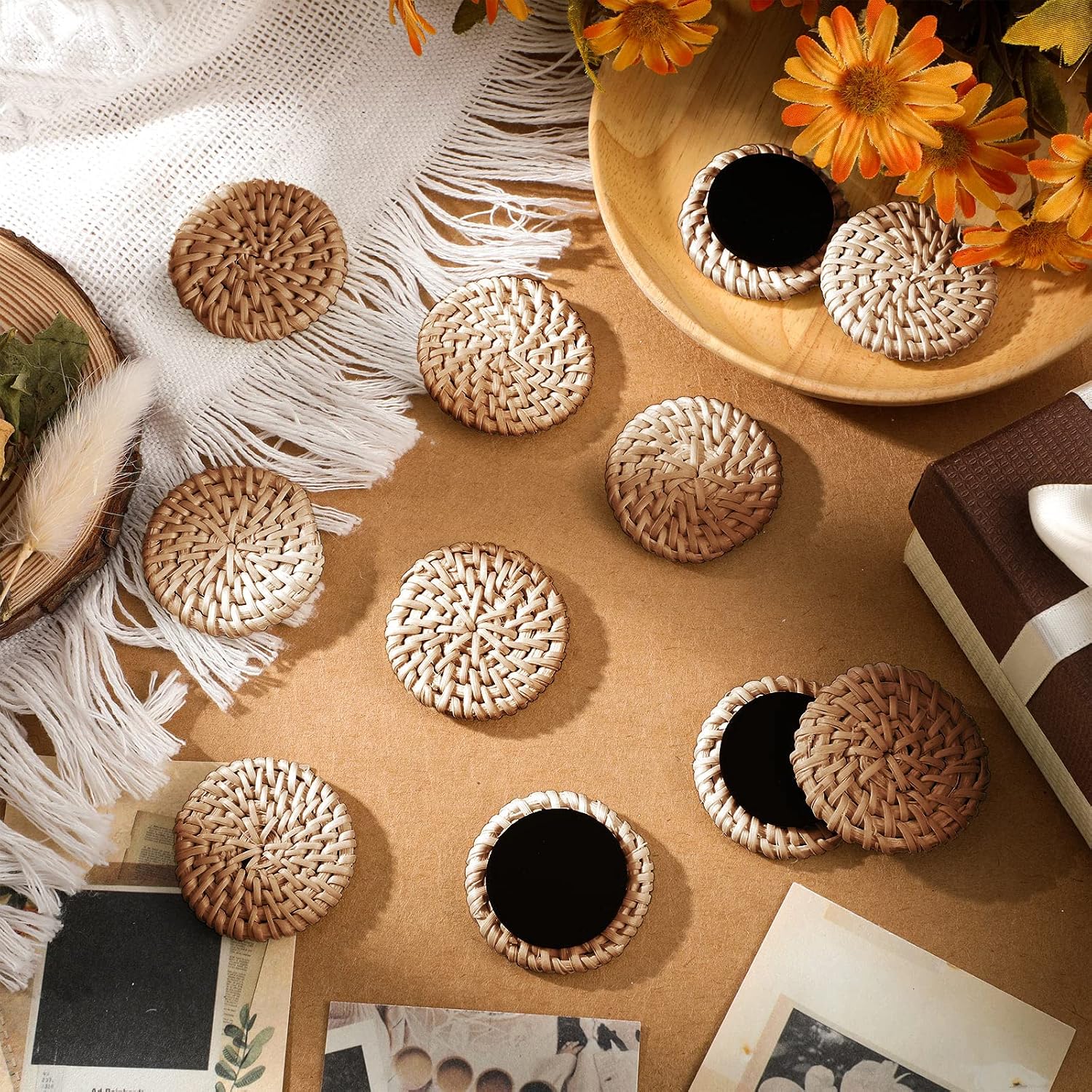 12 Pcs Rattan Fridge Magnets, Boho Decorative Refrigerator Magnets, 1.18 in