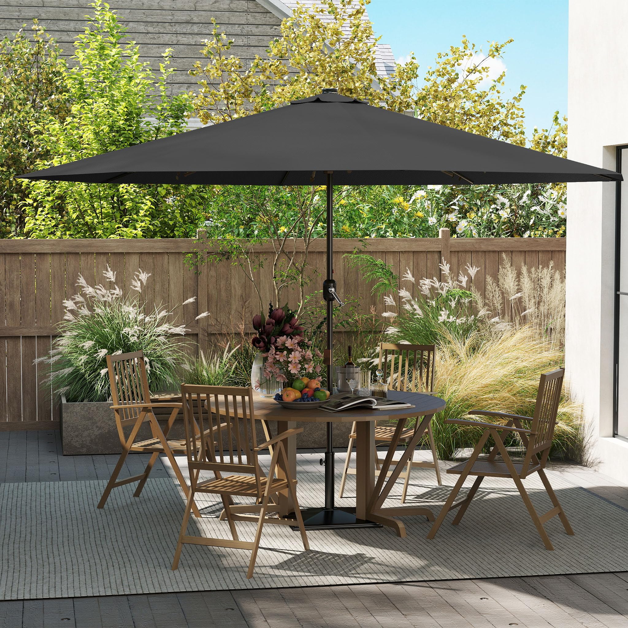 Gartenschirm Ø 350 cm,UV-Schutz 40+ Terrassenschirm klappbar mit Kurbel, ohne Ständer, Sonnenschirme für Balkon, Garten, Terrasse(Dunkelgrau/Beige)