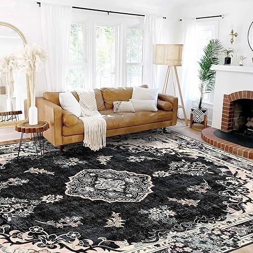 Miniatura 40 de MUJOO - Alfombra de 8 x 10 pies para sala de estar, grande, lavable, bohemio, para dormitorio, antideslizante, abstracto, suave, de pelo corto