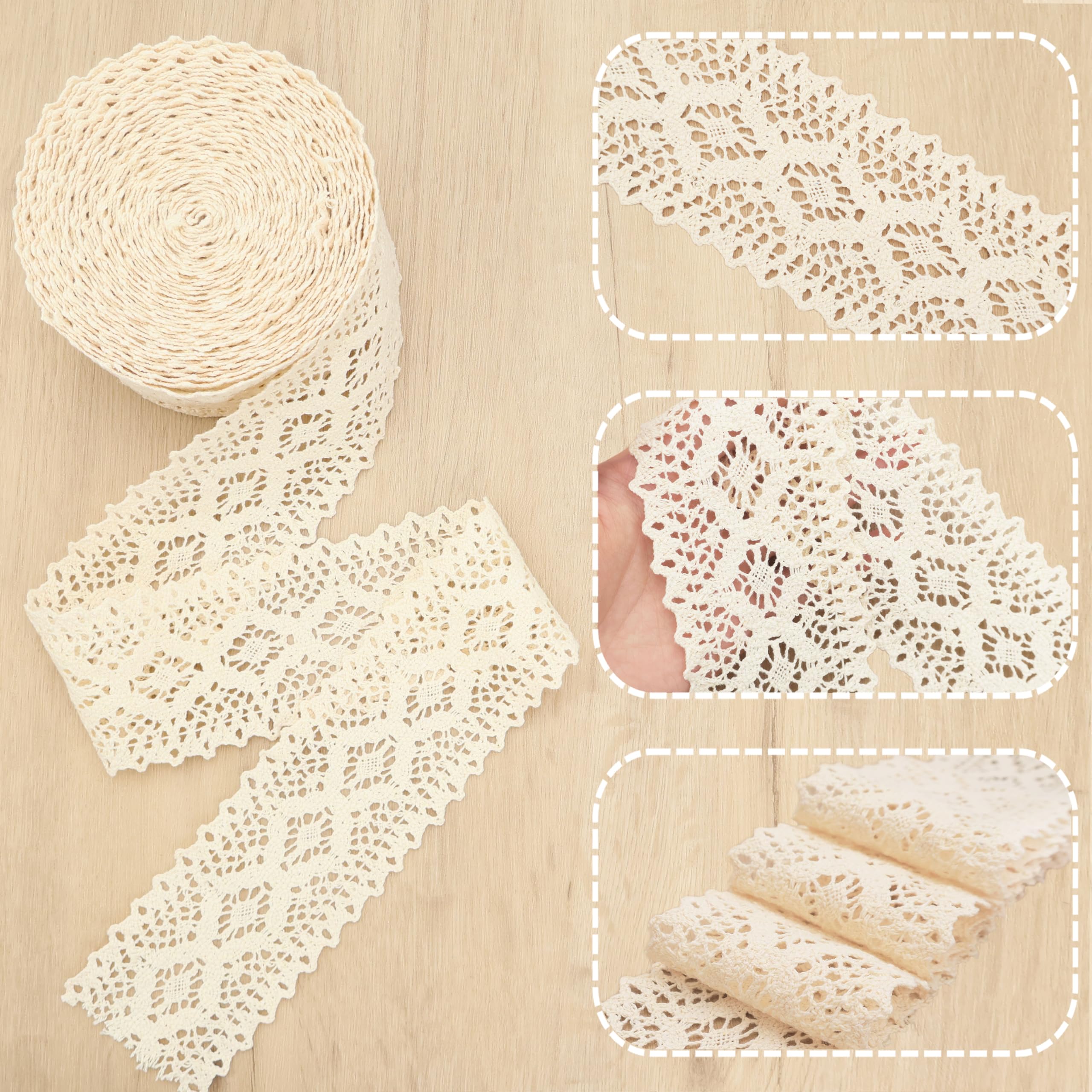 GXTIZAS Lace Trim Cotton Lace Trim Eyelet Lace Ribbon Crochet Sewing Lace for Junk Journal Supplies Crafts Supply(Beige)