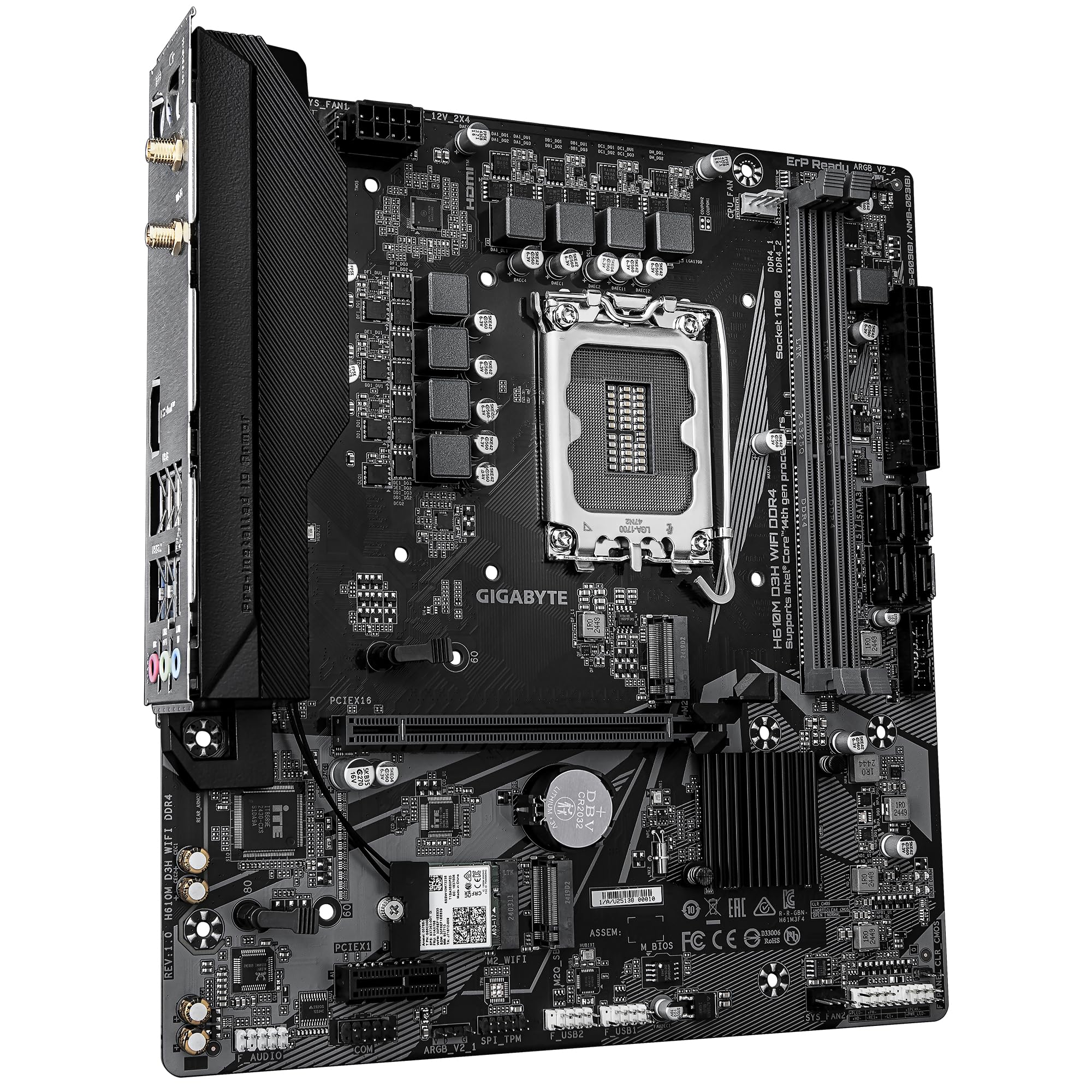 GIGABYTE H610M D3H WIFI DDR4 Scheda Madre – Compatibile con CPU Intel Core 14a generazione, VRM a 6+1+1 fasi, fino a 3200 MHz DDR4, 2xPCIe 3.0 M.2, Wi-Fi 5, LAN 1 GbE, USB 3.2 Gen 1