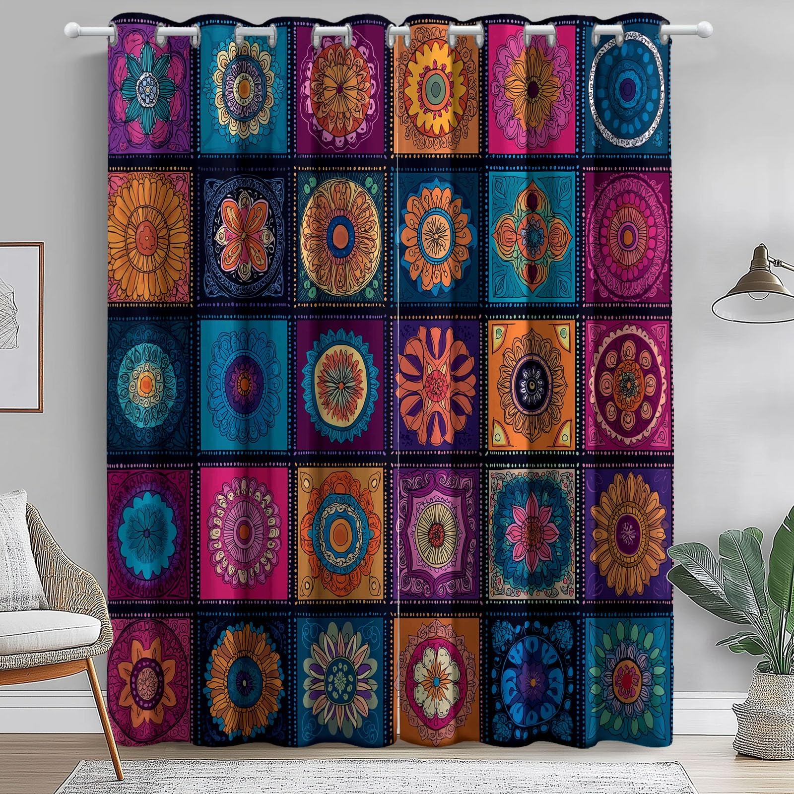 Rideaux à oeillets bohème pour sublimer votre chambre : occultant violet au style patchwork