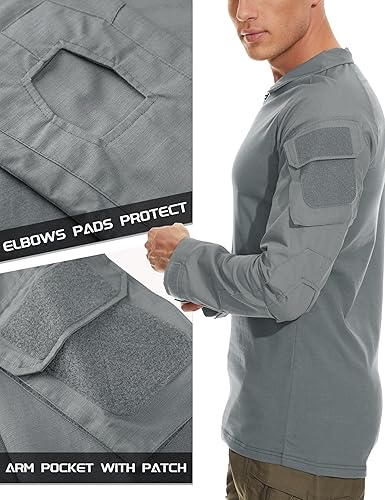 Miniatura 4 de MAGCOMSEN Camisas militares tácticas para hombre con cremallera de 14, camisa de manga larga con bolsillos