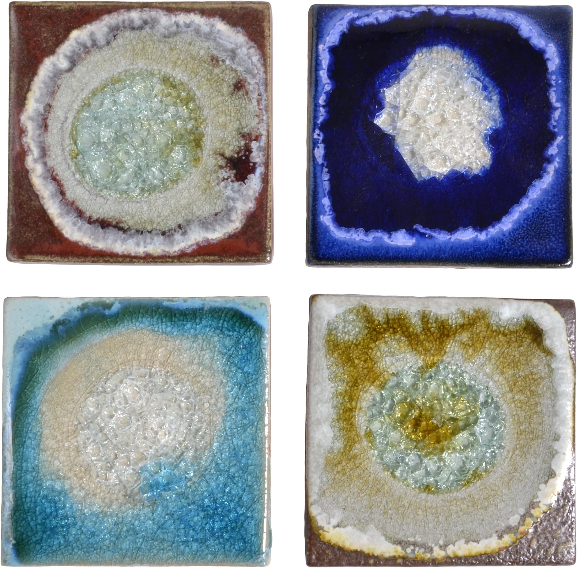 Dock 6 Pottery Geode Coasters with Fused Glass, Mixed Colors, Set of 4