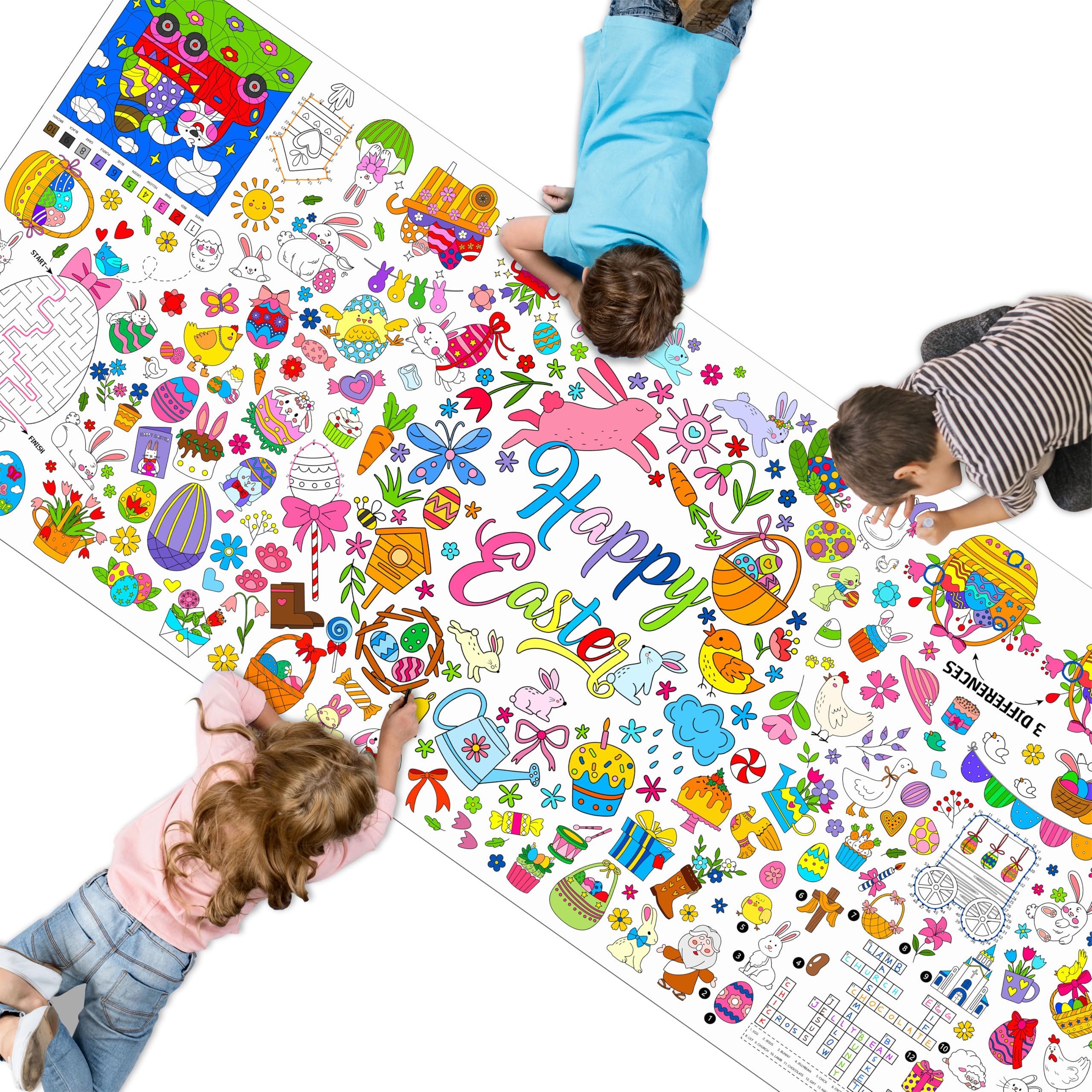 Easter Coloring Poster, Large Coloring Activity Paper 75” x 31” Jumbo Size Versatile Paper DIY Painting Drawing Banner/Tablecloth for School, Spring Theme Parties, Wall Decor