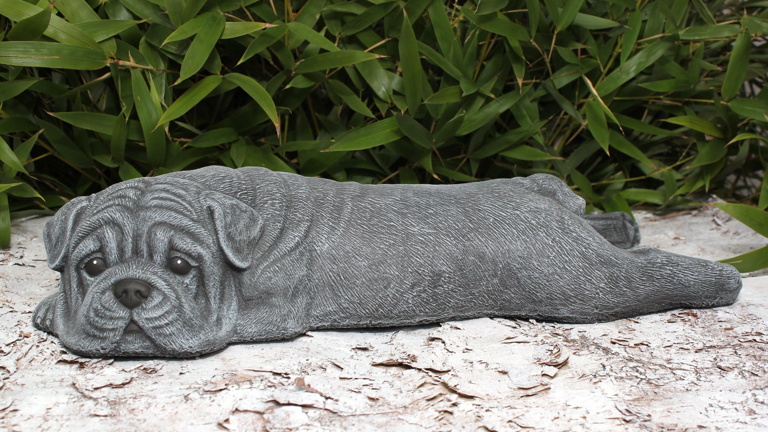 Tiefes Handicraft Garden ornament Pug, Cast stone, Slate gray