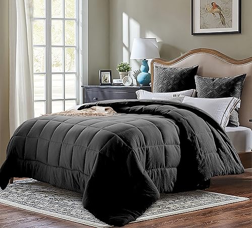 Evolive Edredón alternativo al plumón de ganso, de microfibra suave, prelavado, para todas las temporadas, Full Queen