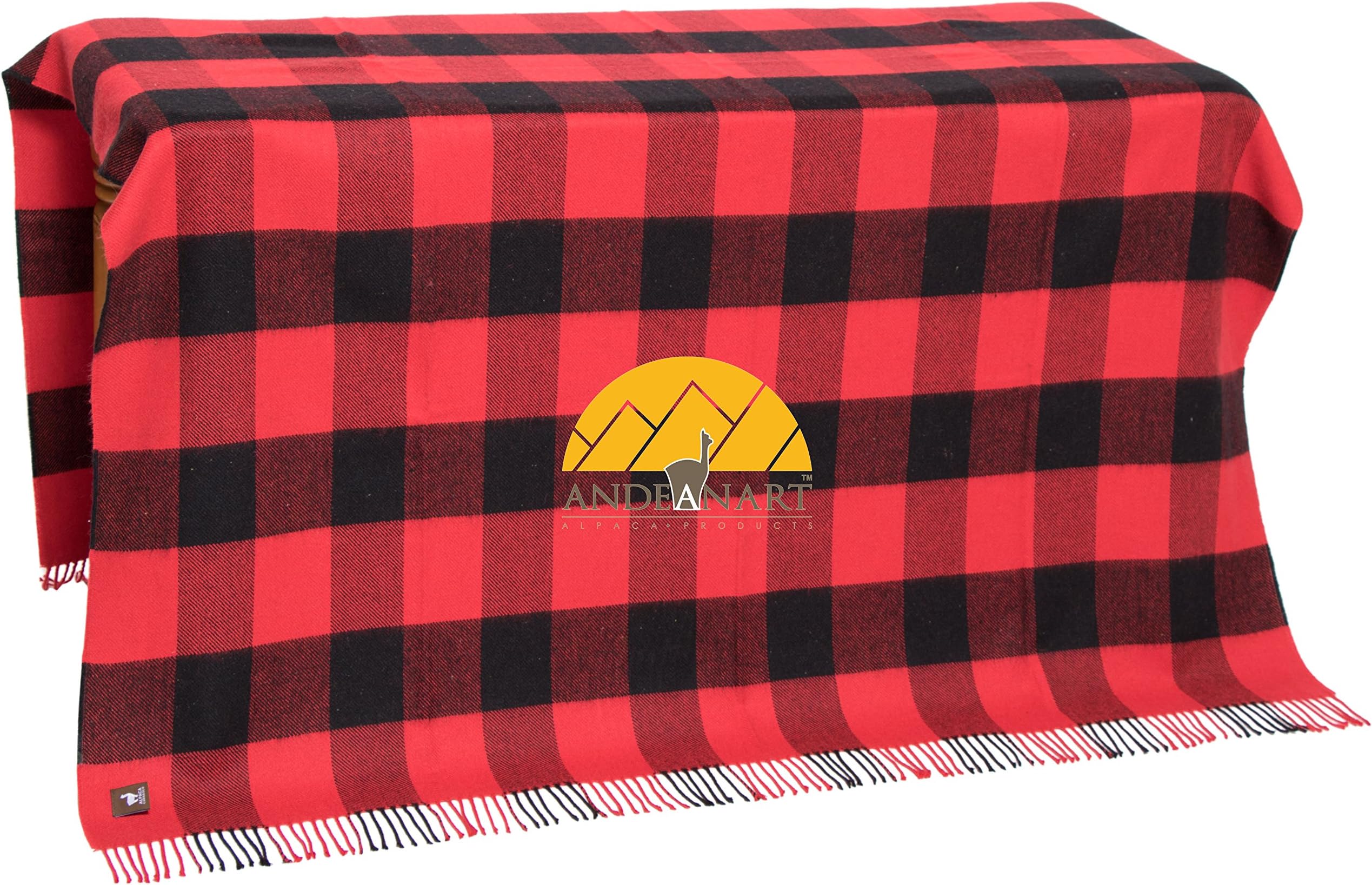 Alpaca Carrasco Buffalo Plaid Throw Alpaca Blanket - Red and Black - Soft, Lightweight, Versatile, Decorative