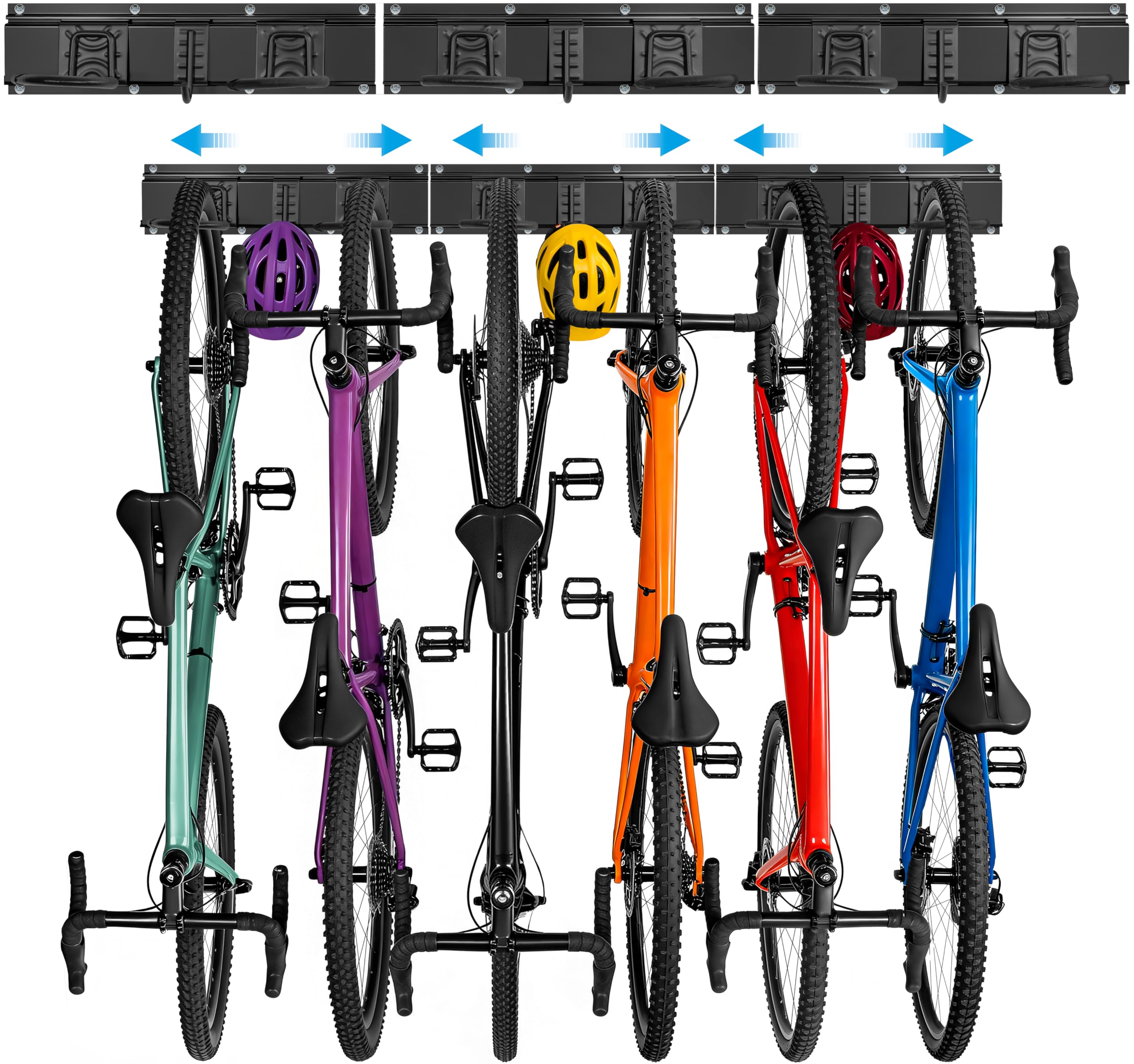 Fahrrad Wandhalterung, für 6 Fahrräder und 3 Helme Fahrrad Haken,Schwarz | Wand Fahrradhalter für Garage und Zuhause,Fahrradständer Wandmontage mit Werkzeugaufbewahrungshaken,Geeignet für Kleine Räume