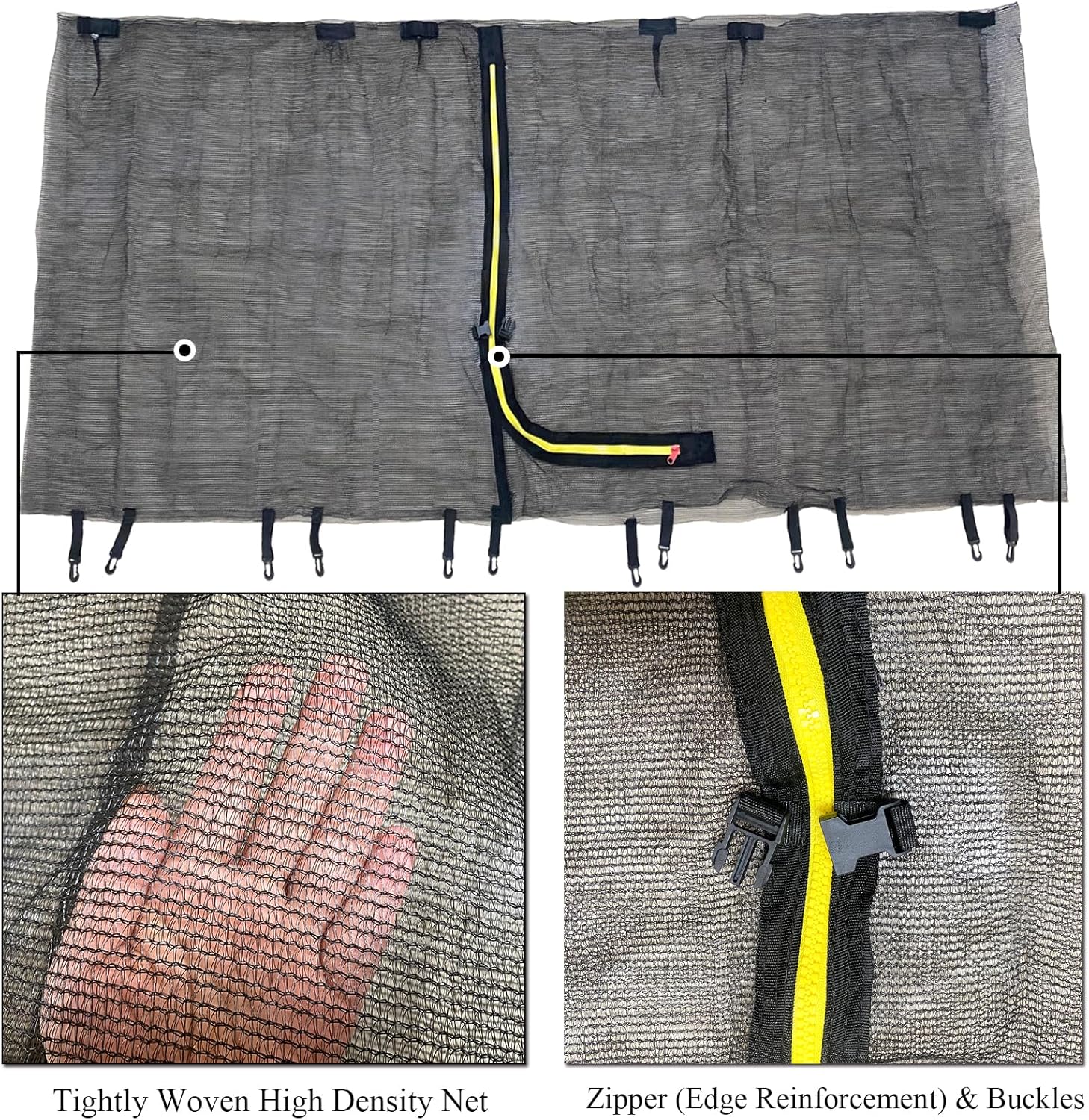 55" 60" Trampoline Replacement Net, with Zippers, Protection Buckles(Net Only)
