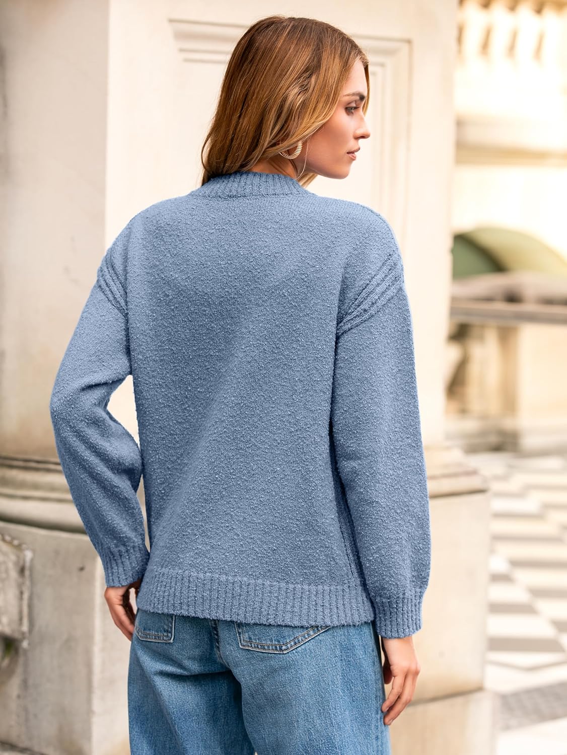 Glamaker Womens Fall Cardigans Sweaters Chunky Button Up Crew Neck Fuzzy Knit Long Sleeve Open Front Sweater Jacket - Image 4