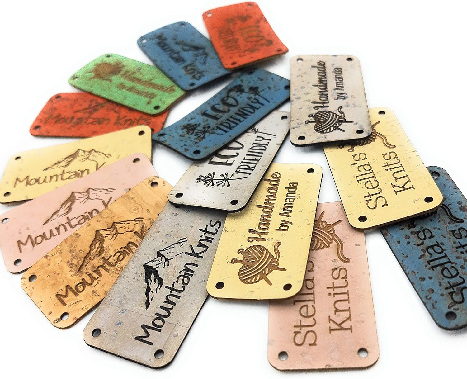 Custom clothing labels, leather labels, crochet labels, vegan cork leather labels, knitting labels, personalized with your text or logo