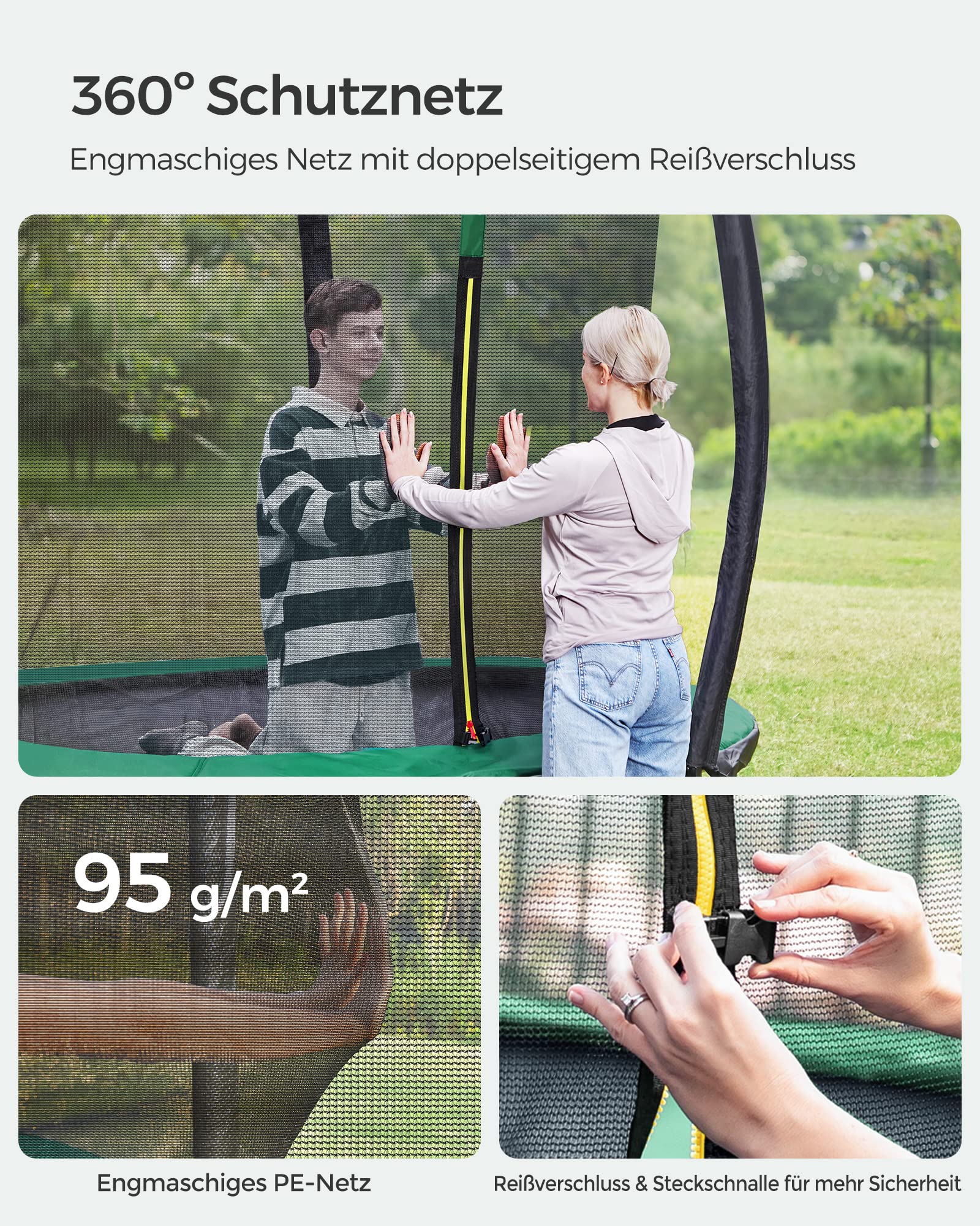 SONGMICS Trampolin Outdoor Ø 244/305/366/427 cm, rundes Gartentrampolin Kindertrampolin mit Sicherheitsnetz, Randabdeckung, Leiter und gepolsterten Stangen