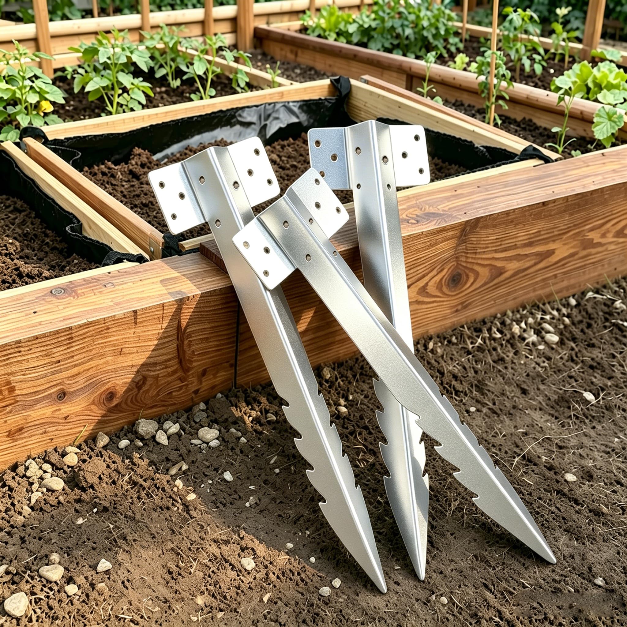 10 Pack 10" Railway Sleeper Brackets Heavy Duty Edging Edge, Jagged Garden Sleepers Brackets Fixings for Timber Raised Beds, Driveway, Path Edging