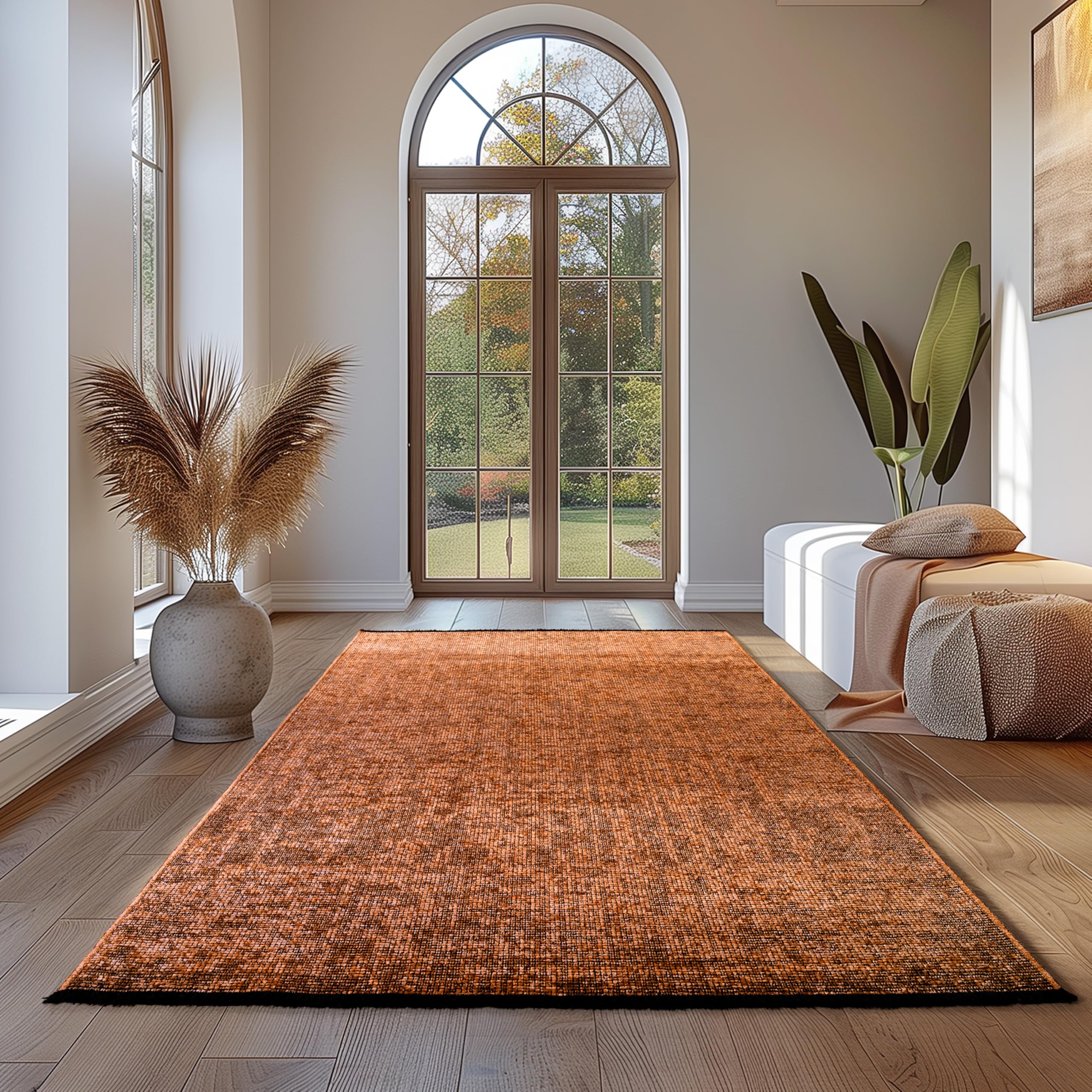 Teppium Tapis en Coton Chenille Terre Cuite 120x170 cm Lavable, Style Boho, Vintage Kelim, Poils Courts, Antidérapant et Doux, Mélange Monochrome, pour Salon, Chambre, Bureau & Cuisine