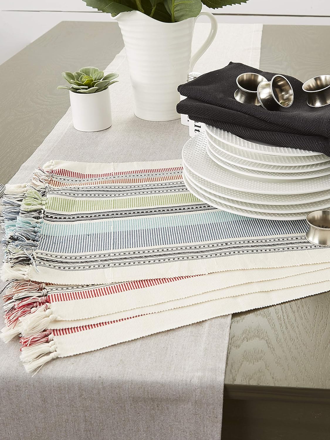 Mediterranean Stripe Multicolor Vinyl Placemat Set of 6