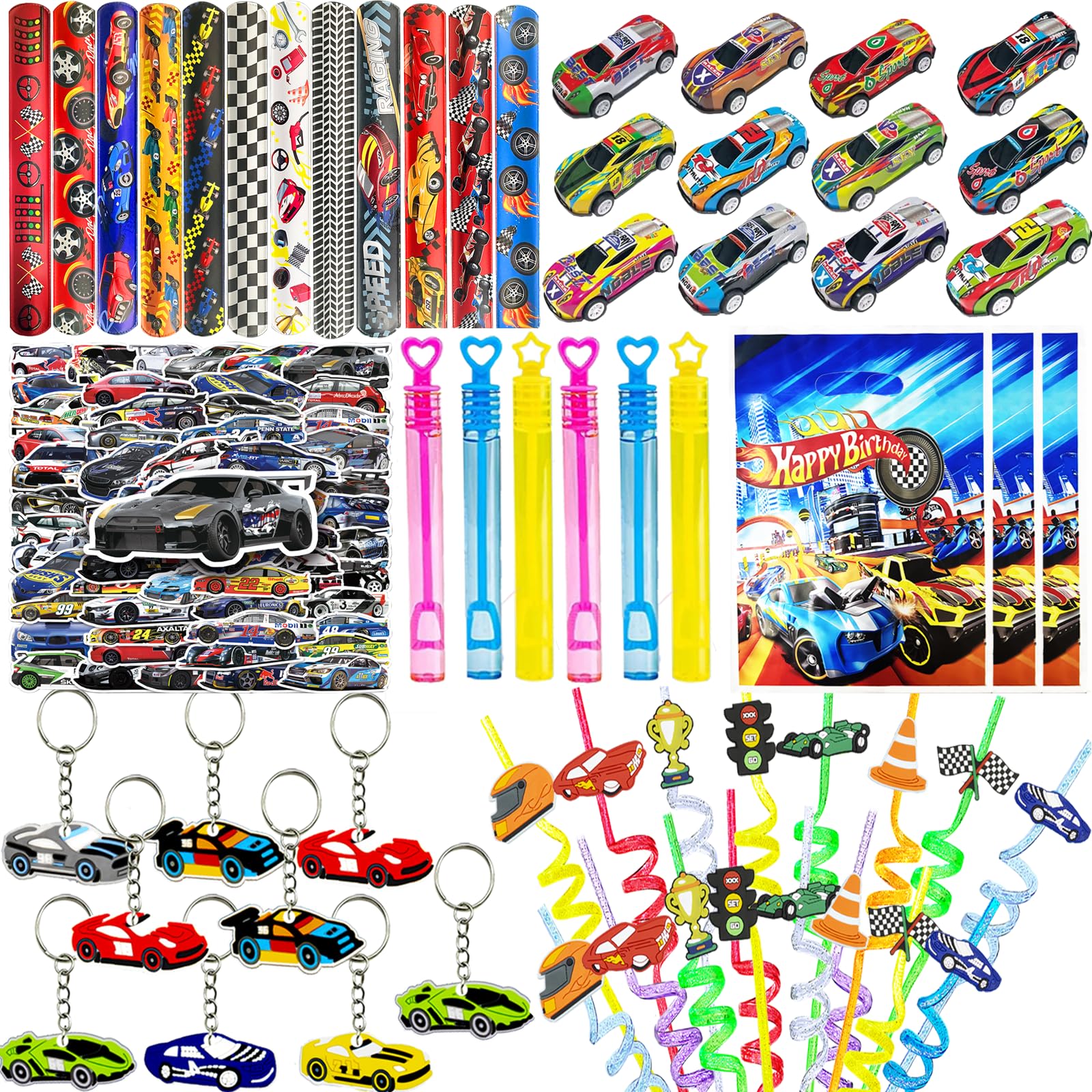 122 Pcs Race Car Party Favors Cars Birthday Party Supplies For Classroom Rewards,Cars Birthday Decorations Racing Party Gift Sets That Can Be Given To Friends