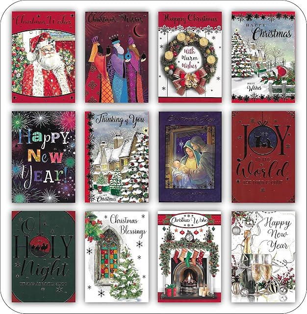 Greetingles Pack of 12 Various Traditional Design Christmas Cards & Envelopes Inc New Year (religious and traditional)