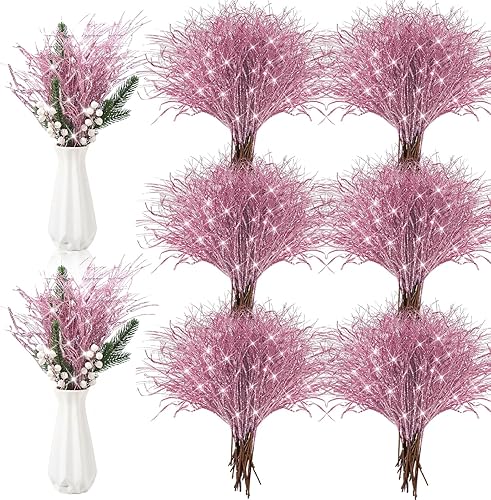 Riceshoot 50 piezas de púas para árbol de Navidad, adornos artificiales con purpurina, ramas decorativas, ramas, ramas, ramitas, palitos para