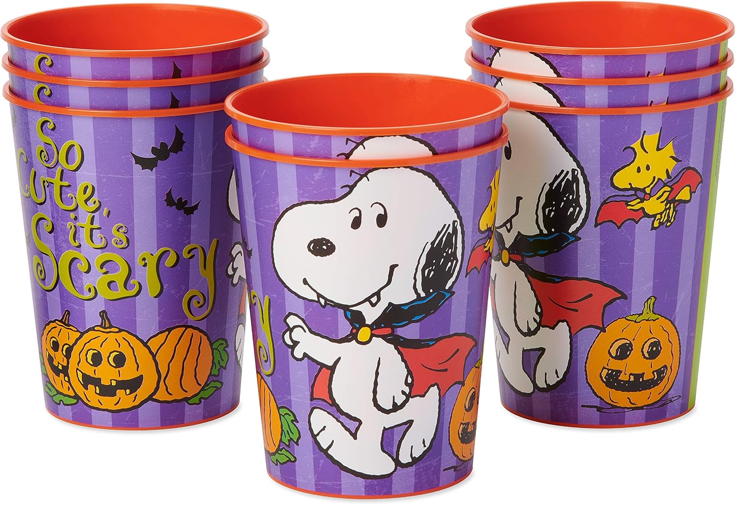 American Greetings 8-Count 16 oz Plastic Party Cups, Snoopy Halloween Party Supplies
