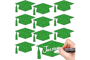 50Pcs Glitter Green Graduation Cap Cutouts