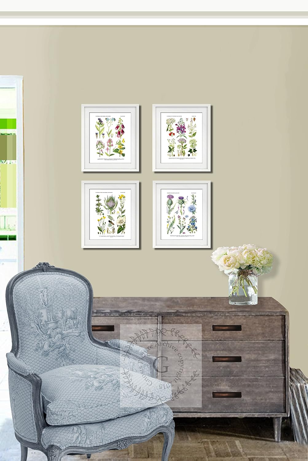 Gnosis Picture Archive English Wild Flowers Art Prints, Botanical Wall Art Set of 4 Unframed Wild Flowers Wall Decor Eng_WF_4B