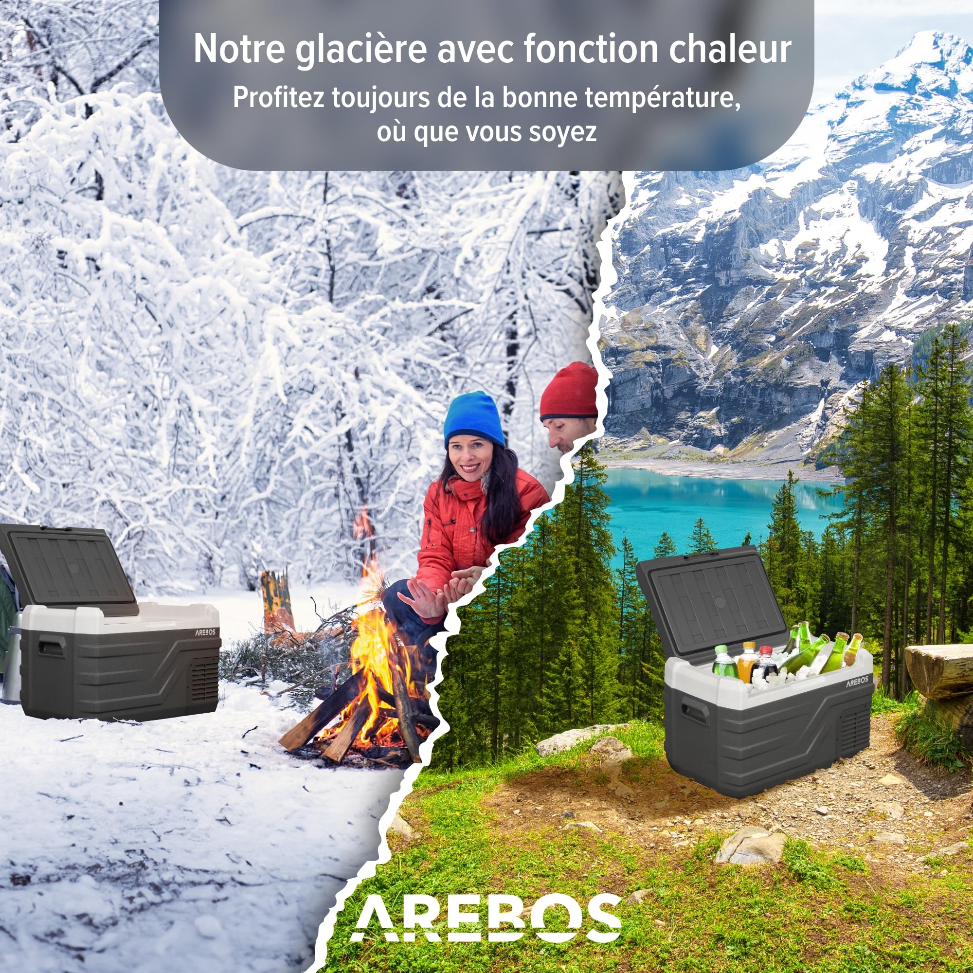 Arebos Glacière à compresseur 26 L | Réfrigérateur & congélateur Portable Jusqu’à -20 °C | Application & Commande Intelligente | 12/24V & 230V | USB | pour Voiture, Camion, Bateau, Camping-Car
