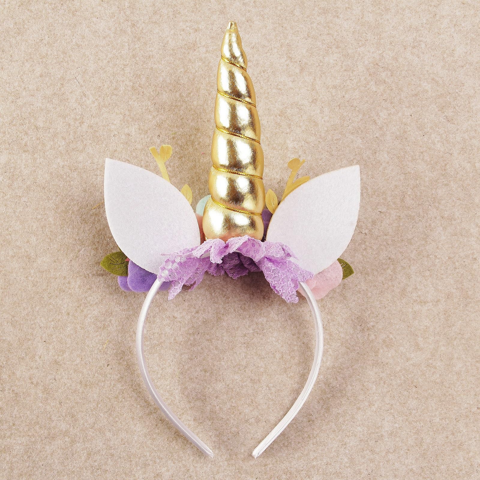 Nishine Unicorn Headband Nonwoven Flowers Cat Ears Pony Head Bands Tiara Glitter Horn for Cosplay Unicorn Party Supplies (Gold,turquoise) - Image 3