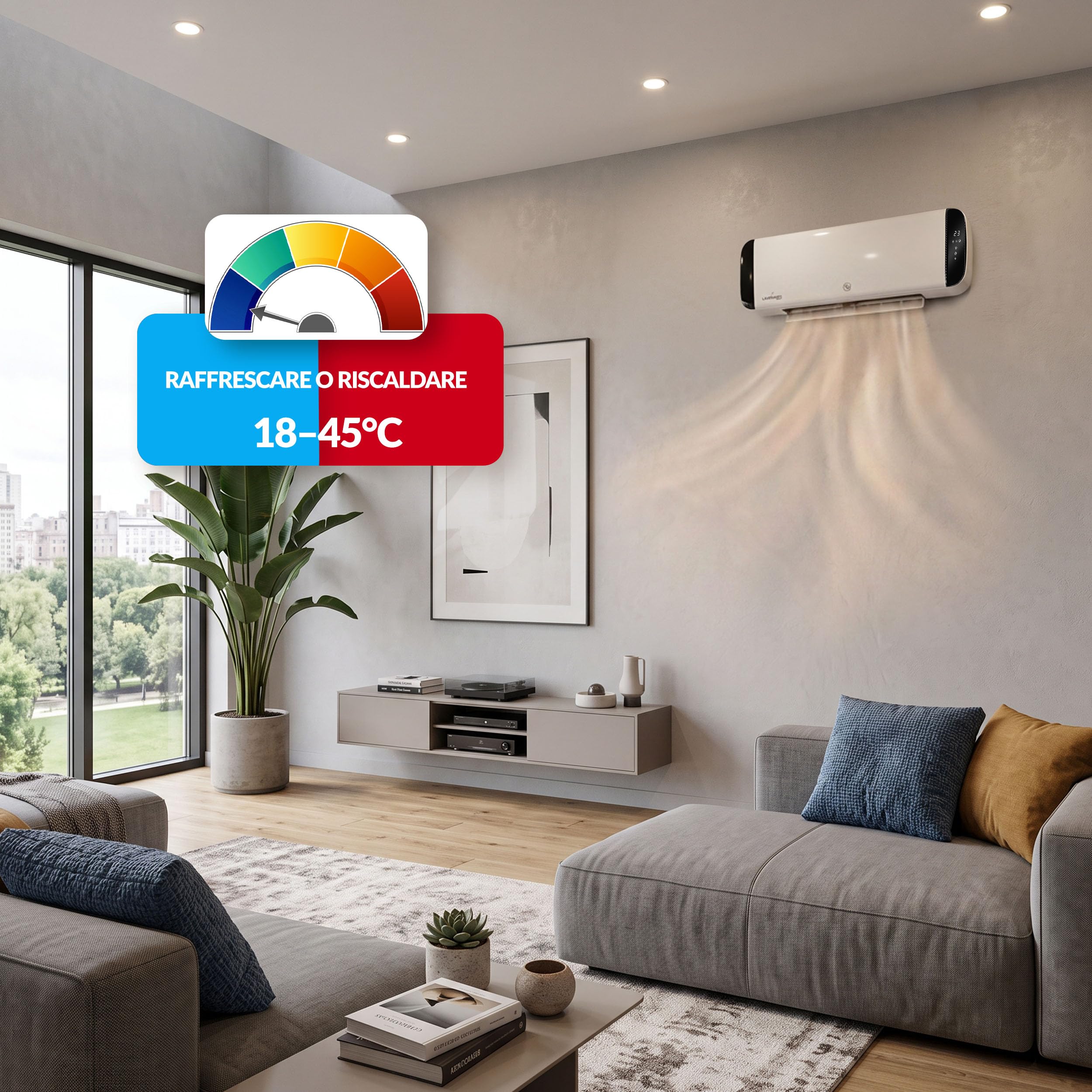 LEHMANN Termoventilatore da Parete, 2 Potenze 1000/2000 W, Riscaldatore Elettrico con Elemento Riscaldante in Ceramica, Rilevamento Finestra Aperta, Timer, Oscillazione, Controllo App e Telecomando