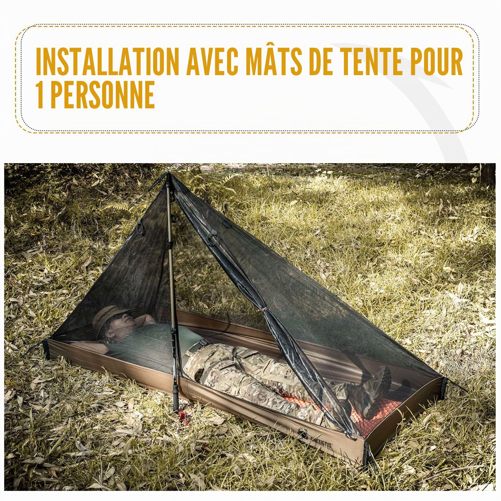 OneTigris Tente intérieure 1 Personne Solo Tente ultralégère en Maille Moustiquaire pour Le Camping en Plein air Randonnée pédestre