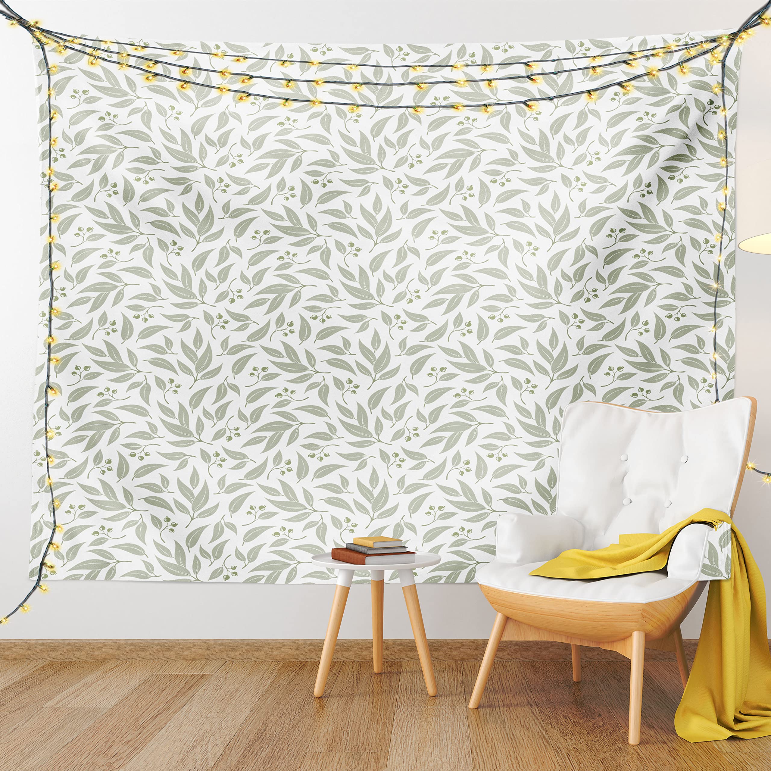 Lunarable Eucalyptus Tapestry Twin Size, Monochrome Foliage Pattern Tropical Leaves Aromatherapy Theme, Wall Hanging Bedspread Bed Cover Wall Decor, 68" X 88", Green White