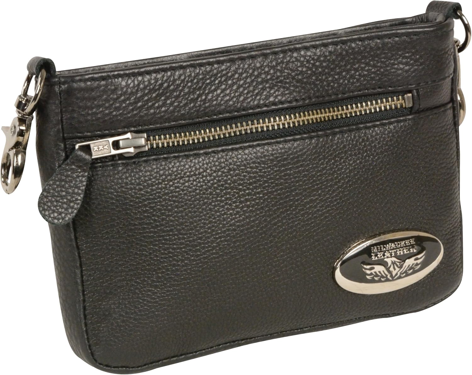 Milwaukee Leather MP8815 Ladies Black Double Zipper Leather Shoulder Bag