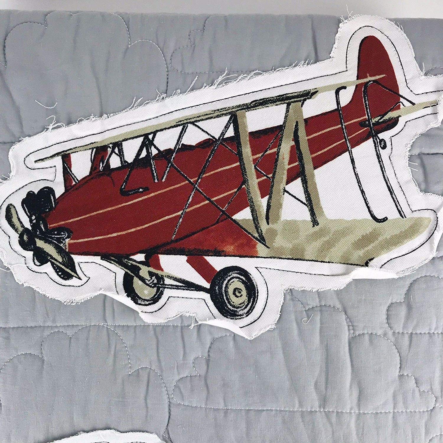 Bi-Planes Sky Hawk Skyhawk Airplanes 3PC Full Queen Quilt and Sham Set Appliqué Red Airplanes on Gray Background …