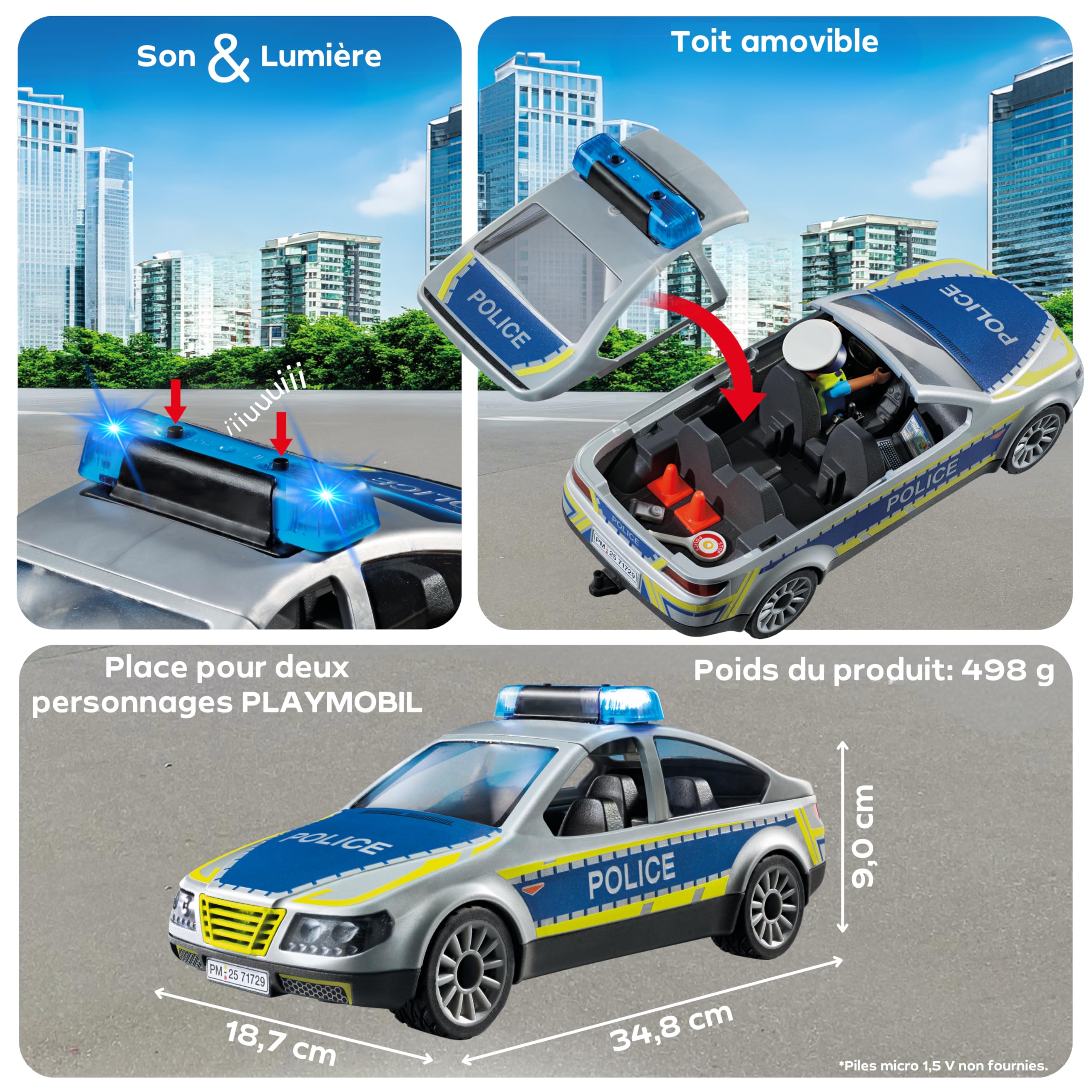 Playmobil | Action Heroes | Voiture de Patrouille de Police | Voiture de Police | Voiture Jouet | Jouet pour Enfants à partir de 4 Ans | 71729