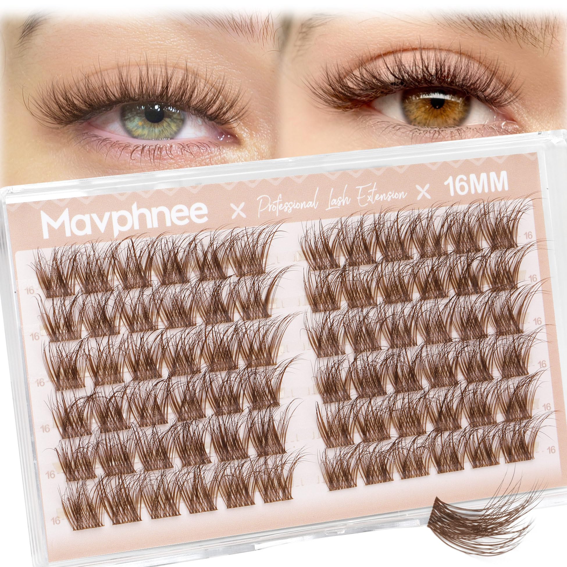 Photo 1 of 16MM Brown Eyelash Clusters Natural Yet Noticeable Lash Clusters Dark Brown Wispy Individual Lash Extensions, Easy to Apply & Reusable