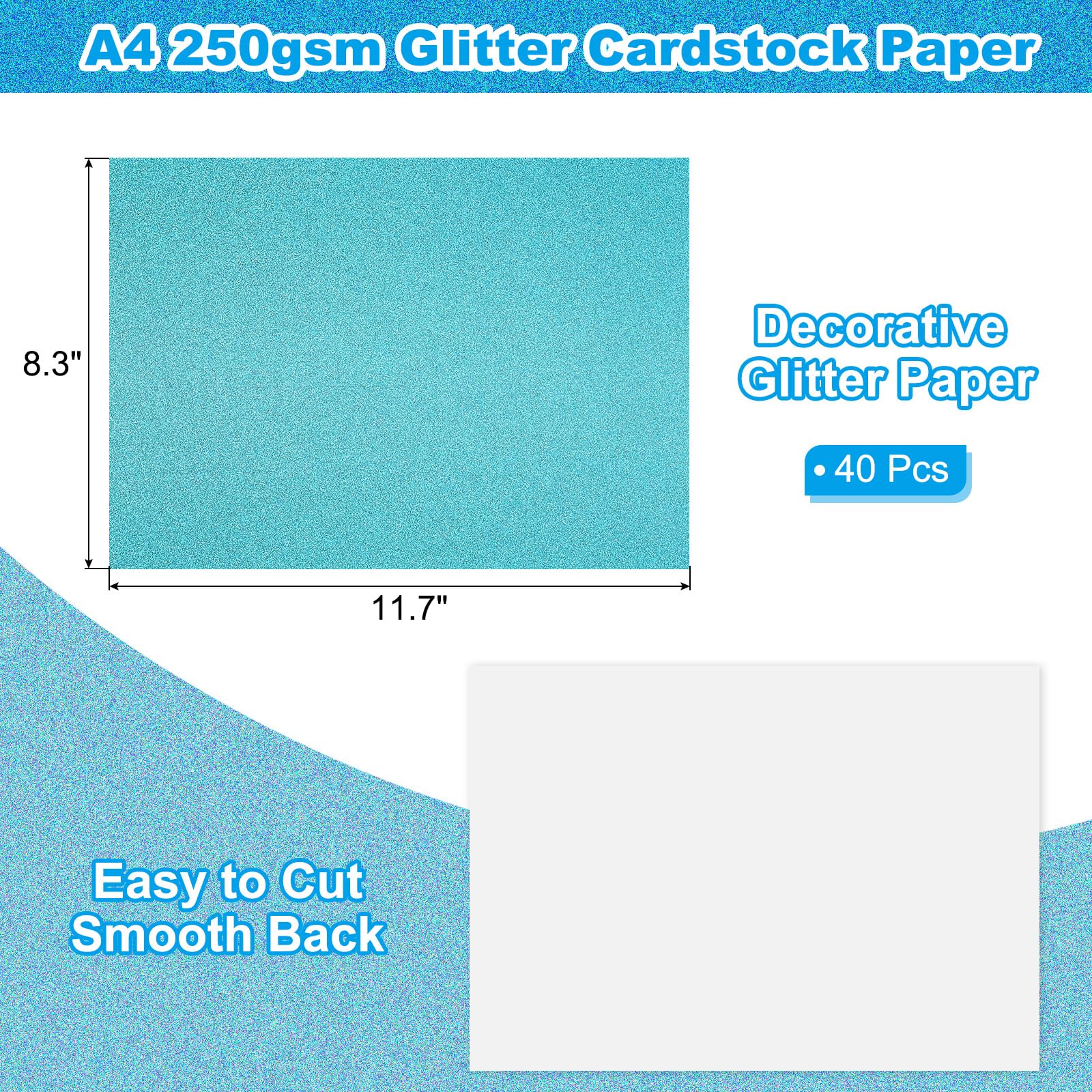 PATIKIL 40 Sheets Sky Blue Glitter Cardstock Paper, A4 (8.3x11.7 Inch), 250gsm - Image 2